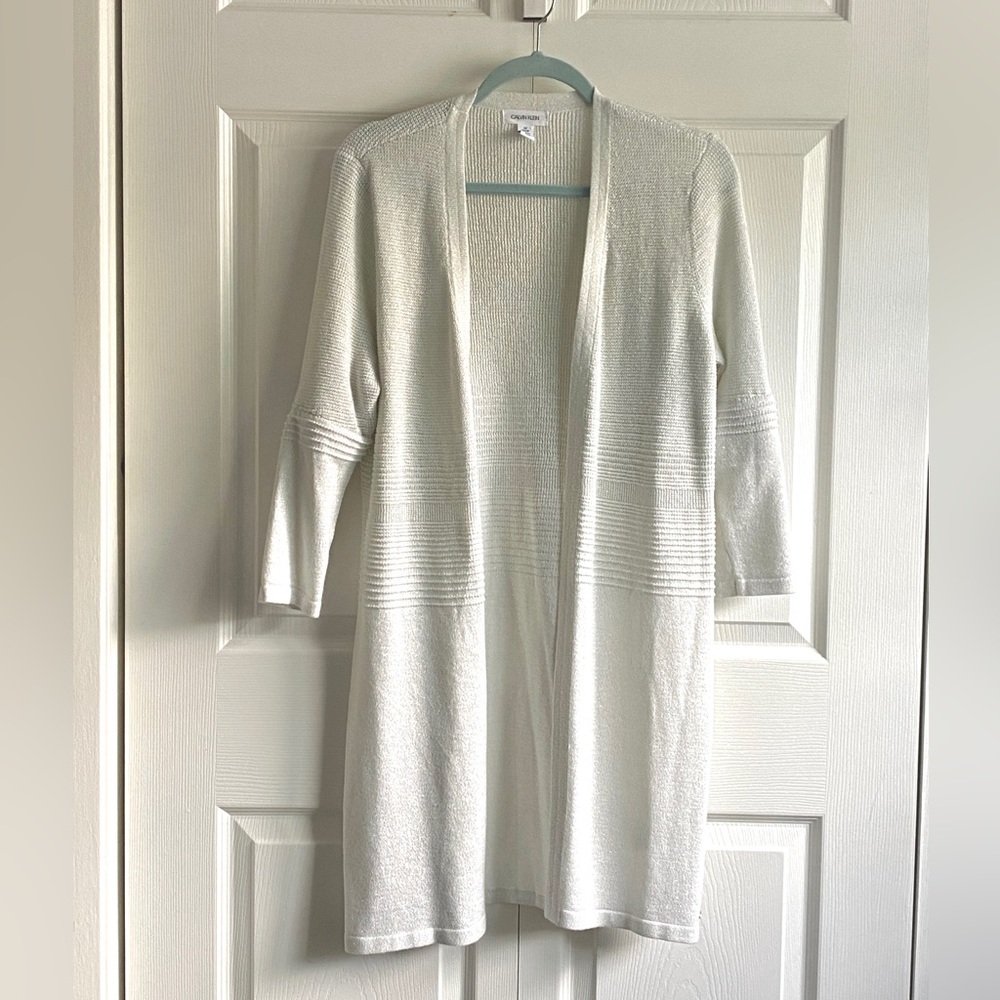 CALVIN KLEIN ribbed white cardigan